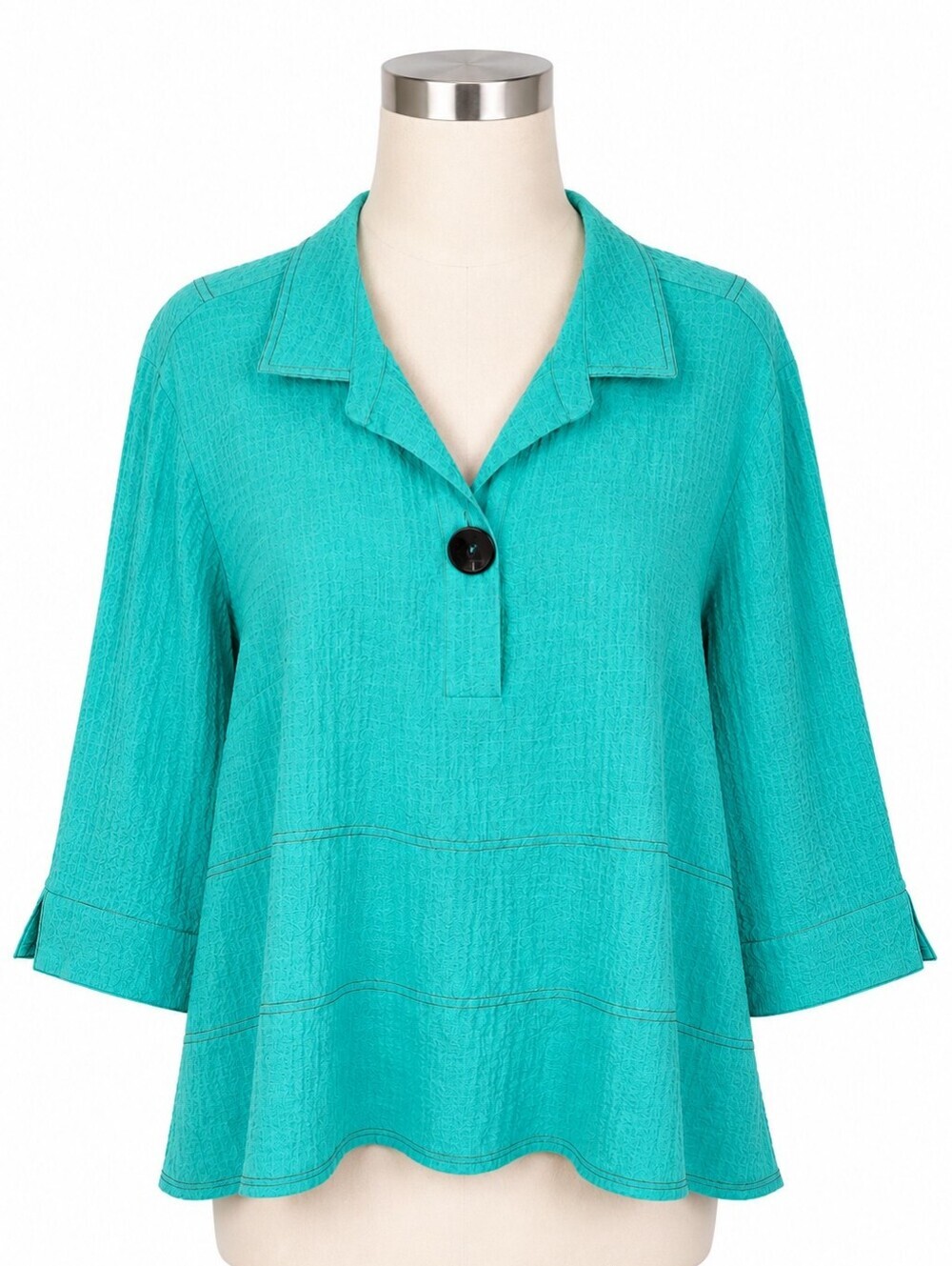 Ali Miles Green Artsy Crinkle Texture Tunic Top Sz XL Petite Casual Career Work